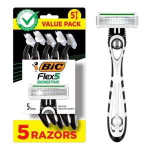 imageBIC Flex 5 Sensitive Mens Disposable with 5 Blade Razors Longer Lasting Flexible Blades and Precision Edging Blade 5Pack