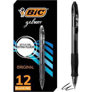 imageBIC Gelocity Original Black Gel Pens Medium Point 07mm 12Count Pack Retractable Gel Pens With Comfortable Grip