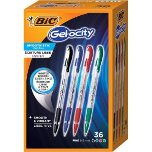 imageBIC Gelocity Smooth Stic Gel Pen Fine Point 05mm Assorted Colors 36Count Vibrant and Smooth Gel Ink PensAssorted Business
