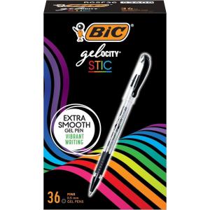 imageBIC Gelocity Smooth Stic Gel Pen Fine Point 05mm Assorted Colors 36Count Vibrant and Smooth Gel Ink PensBlack