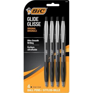 imageBIC Glide Black Retractable Ballpoint Pens Medium Point 10mm 4Count Pack Ultra Smooth Writing Black PensBlack