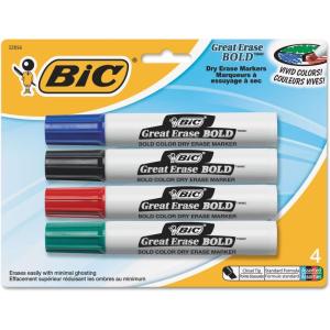 imageBIC Great Erase BOLD Dry Erase Marker Tank Style Chisel Tip Assorted Colors 4Count