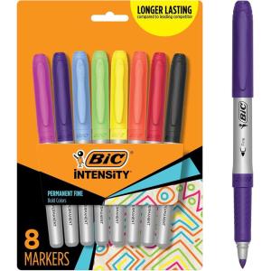 imageBIC Intensity Assorted Colors Fashion Permanent Markers Fine Point 8Count Pack of Color Markers With NonSlip Grip for Comfort and Control