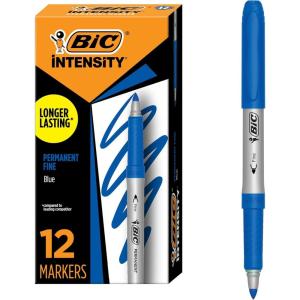 imageBIC Intensity Blue Permanent Markers Fine Point 12Count Pack of Blue Markers With NonSlip Grip for Comfort and Control