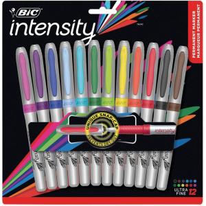 imageBIC Intensity Fashion Permanent Markers Ultra Fine Point Assorted Colors NonSlip Grip For Comfort ampamp Control 12Count