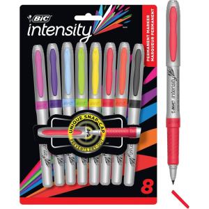 imageBIC Intensity Fashion Permanent Markers Ultra Fine Point Assorted Colors NonSlip Grip For Comfort ampamp Control 8Count