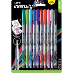 imageBIC Intensity Fineliner Marker Pen Set Fine Point Pens 04 mm Assorted Colors 10Count Pack Markers for SchoolMedium Point