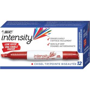 imageBIC Intensity Low Odor Dry Erase Marker 12 Pack Chisel Tip Red Erases Cleanly NonToxic Markers