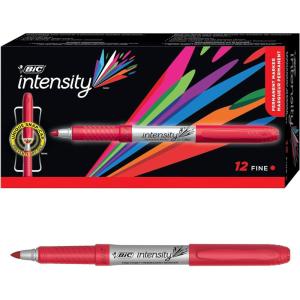 imageBIC Intensity Red Permanent Markers Fine Point 12Count Pack of Red Markers With NonSlip Grip for Comfort and Control
