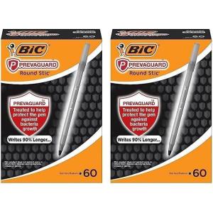 imageBIC PrevaGuard Round Stic Ballpoint Pen With Builtin Protection To Suppress Bacteria Growth Medium Point 10 mm Black 60Count60 Count Pack of 2