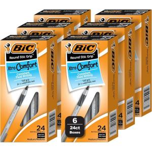 imageBIC Round Stic Xtra Comfort Black Ballpoint Pens Medium Point 12mm 144Count Pack of Bulk Pens No 1 Selling Ballpoint Pens