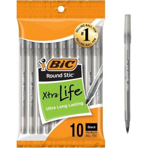 imageBIC Round Stic Xtra Life Ballpoint Pen Ultra Long Lasting and Consistent Ink Flow 60Count in Black InkBlack