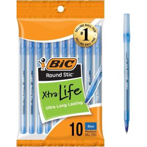 imageBIC Round Stic Xtra Life Ballpoint Pen Ultra Long Lasting and Consistent Ink Flow 60Count in Black InkBlue