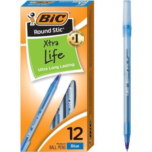 imageBIC Round Stic Xtra Life Ballpoint Pen Ultra Long Lasting and Consistent Ink Flow 60Count in Black InkBlue Ink