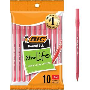 imageBIC Round Stic Xtra Life Ballpoint Pen Ultra Long Lasting and Consistent Ink Flow 60Count in Black InkRed