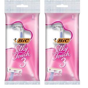 imageBIC Silky Touch 3 Womens Disposable Razors With 3 Blades Pretty Pastel Razor Handles 1 Count Value Pack of Shaving Razors1 Count Pack of 2
