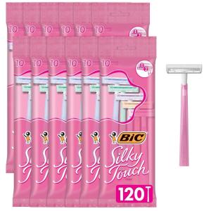 imageBIC Silky Touch Womens Disposable 2 Blade Razors Pretty Pastel Colors with Slim Heads 40Pack10 Count Pack of 12
