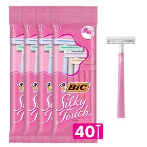 imageBIC Silky Touch Womens Disposable 2 Blade Razors Pretty Pastel Colors with Slim Heads 40Pack10 Count Pack of 4