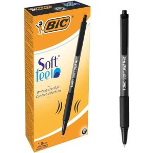 imageBIC Soft Feel Black Retractable Ballpoint Pens Medium Point 10mm 12Count Pack Black Pens With SoftTouch Comfort Grip