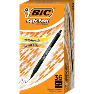 imageBIC Soft Feel Black Retractable Ballpoint Pens Medium Point 10mm 36Count Pack Black Pens With SoftTouch Comfort Grip