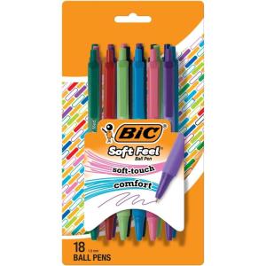 imageBIC Soft Feel Retractable Ballpoint Pen with 10 mm Medium Point and Comfortable Grip 18Count in Assorted Ink Colors