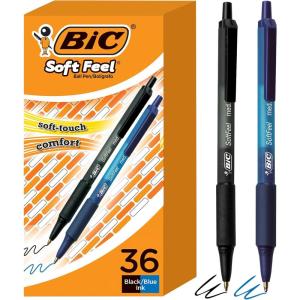 imageBIC Soft Feel Retractable Ballpoint Pen with 10 mm Medium Point and NoSlip Grip 36Count in Assorted Ink