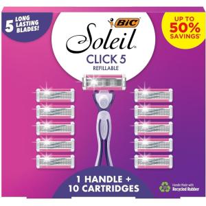 imageBIC Soleil Click 5 Womens Refillable 5 Blade Razors Perfect for Gift Sets Women 1 Handle and 10 Cartridges 11Pack1 Count Pack of 10