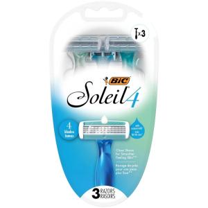imageBIC Soleil Comfort 4Blade Disposable Razors for Women Sensitive Skin Razor for a Smooth and Close Shave 3 Piece Razor Set3 Count Pack of 1