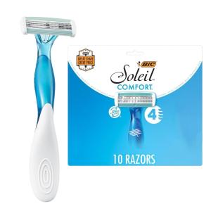 imageBIC Soleil Comfort Womens Disposable with 4 Blade Razors Flexible Blades for a Close Shave Pretty Blue Handles 10PackBlue