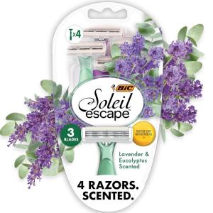 imageBIC Soleil Escape Scented Womens Disposable Razors 3 Blades Comfortable Shave Lavender ampamp Eucalyptus Scented Handle Shaving Razors for Women 4 Count4 Count Pack of 1