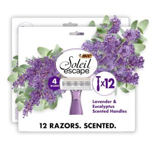 imageBIC Soleil Escape Womens Disposable with 4 Blade Razors Lavender ampamp Eucalyptus Scented Handles and Moisture Strip 12Pack6 Count Pack of 2