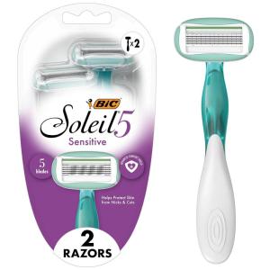 imageBIC Soleil Sensitive Advanced Womens Disposable Razors With 360 Degree Moisture Strips For Enhanced Glide Shaving Razors With 5 Blades 2 Count