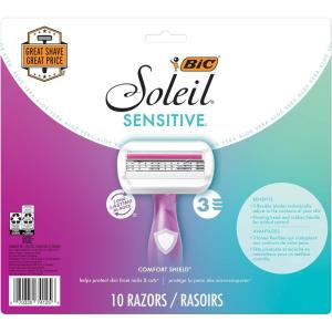 imageBIC Soleil Sensitive Womens Disposable 3 Blade Razors Comfort Shield and Aloe Vera Strip 10PackPurple