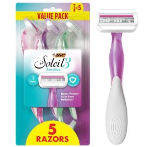 imageBIC Soleil Sensitive Womens Disposable Razors 3 Blades With Moisture Strip For a Silky Smooth Shave 5 Piece Razor Set
