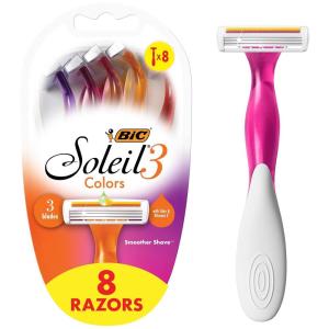 imageBIC Soleil Smooth Colors Womens Disposable 3 Blade Razors Vibrant Handles and Moisture Strip 8Pack