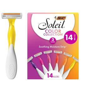 imageBIC Soleil Smooth Colors Womens Disposable with 3 Blade Razors Vibrant Handles and Moisture Strip 14Pack