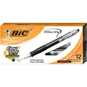 imageBIC Velocity Retractable Ballpoint Pens Medium Point 10 mm Blue Ink Pens 12Count Pack With Comfortable GripBlack