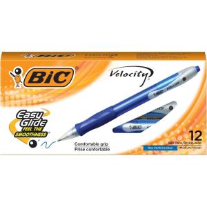 imageBIC Velocity Retractable Ballpoint Pens Medium Point 10 mm Blue Ink Pens 12Count Pack With Comfortable GripBlue