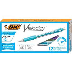 imageBIC Velocity Strong Lead Mechanical Pencils With Colorful Barrel Thick Point 09mm 12Count Pack Mechanical Pencils With ErasersColorful