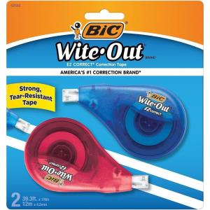 imageBIC WiteOut Brand EZ Correct Correction Tape 393 Feet 2Count Pack of white Correction Tape Fast Clean and Easy to Use TearResistant Tape Office or School Supplies