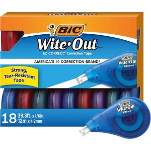 imageBIC WiteOut EZ Correct TearResistant Correction Tape with 393 ft of Tape 10Count Pack in White18 Count Pack of 1