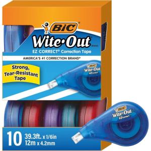 imageBIC WiteOut EZ Correct TearResistant Correction Tape with 393 ft of Tape 10Count Pack in White90 CountPack of 9
