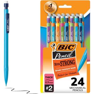 imageBIC Xtra Strong Mechanical Pencils with Erasers Thick Point 09mm 24Count Mechanical Pencils for School or Office SuppliesThick Point