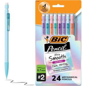 imageBIC XtraSmooth Pastel Mechanical Pencils with Erasers Medium Point 07mm 24Count Pack Bulk Mechanical Pencils for School or Office SuppliesPastel Edition