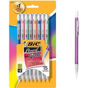 imageBIC XtraSparkle Number 2 Mechanical Pencils With Erasers Medium Point 07mm 24Count Pack Mechanical Pencils for School SuppliesSparkle Edition