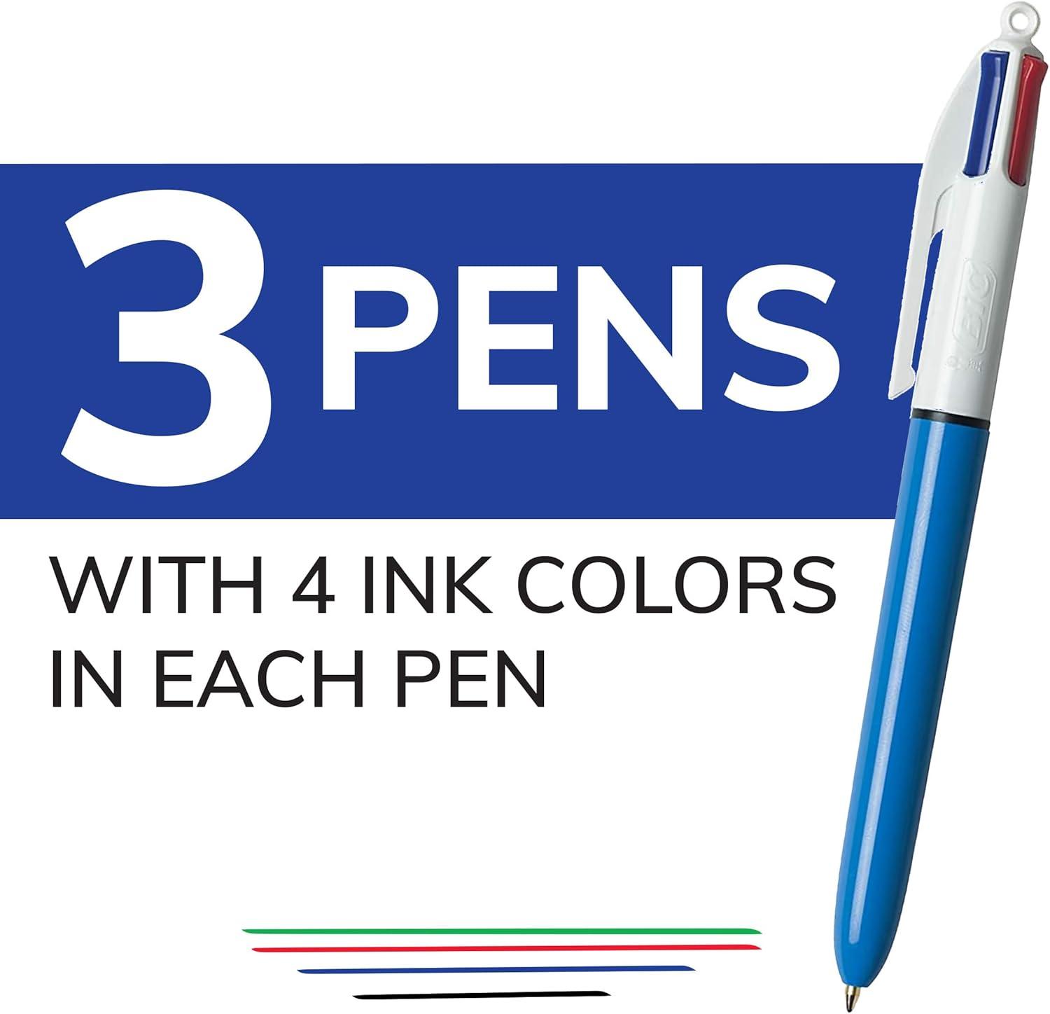 imageBIC 4Color Original Retractable Ball Pens Versatile 10mm Medium Point LongLasting Ink Great Gift Idea 3Count in Assorted Colors