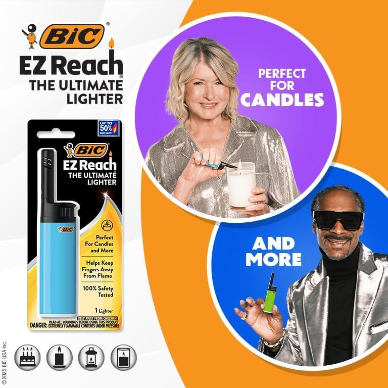imageBIC EZ Reach Lighters Short Lighter with Extended Wand Assorted Colors 6Pack Colors May Vary