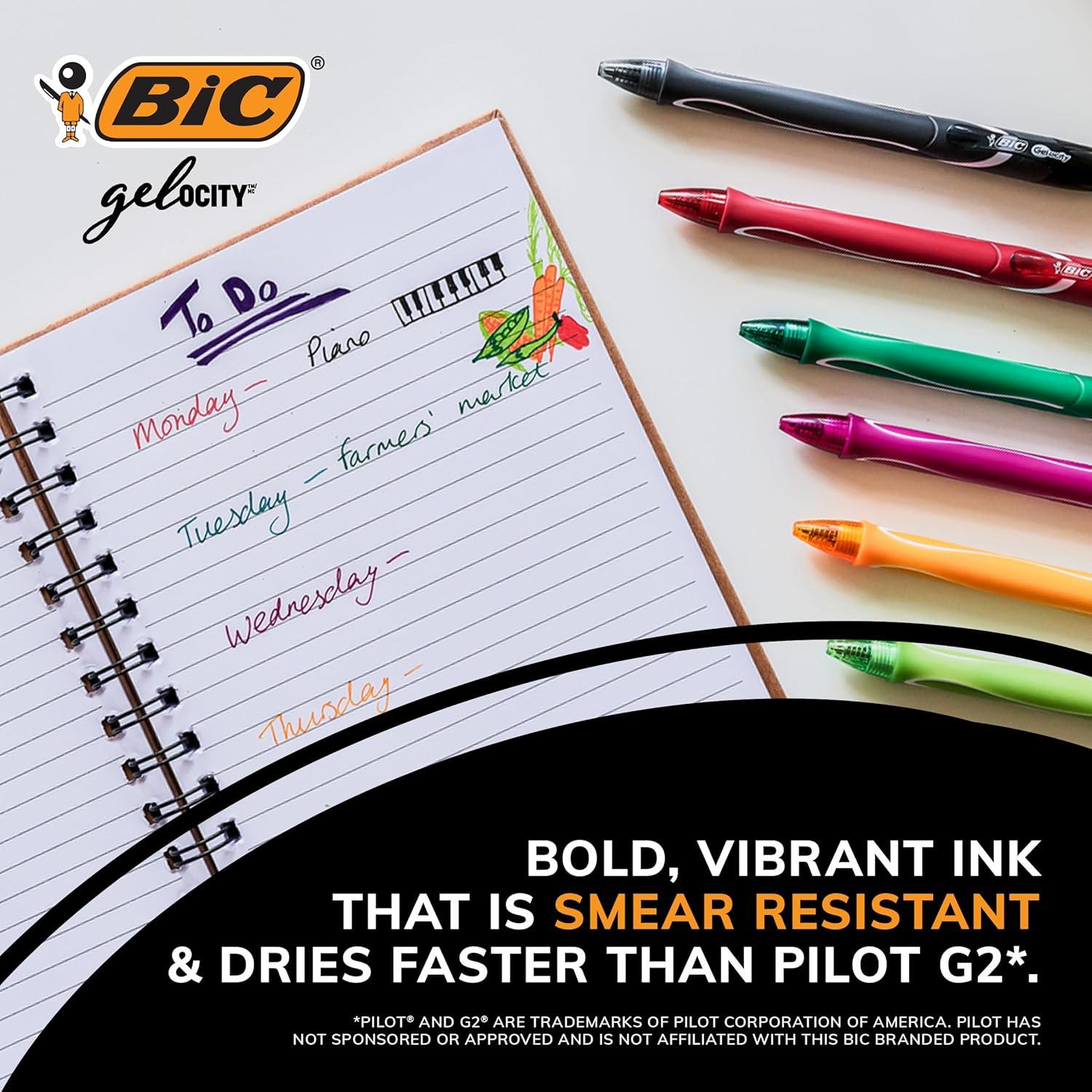 imageBIC GelOcity Quick Dry Gel Pens Medium Point Retractable Gel Pen 07mm Assorted Colors 3CountAssorted