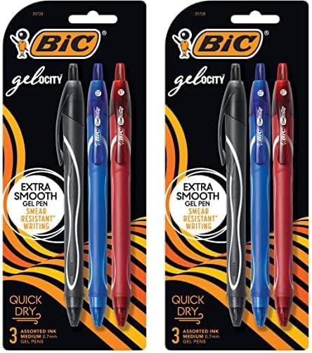 imageBIC GelOcity Quick Dry Gel Pens Medium Point Retractable Gel Pen 07mm Assorted Colors 3CountAssorted