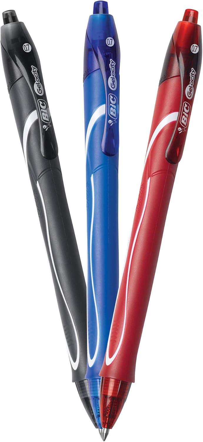 imageBIC GelOcity Quick Dry Gel Pens Medium Point Retractable Gel Pen 07mm Assorted Colors 3CountAssorted